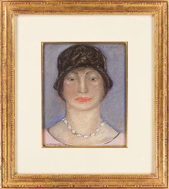 ABRAHAM WALKOWITZ Portrait of a Woman with a Hat and Necklace.